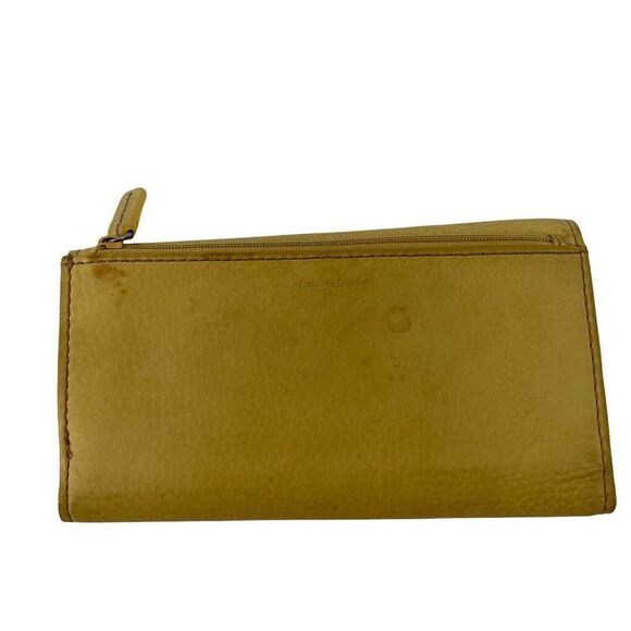 Fossil Wallet Yellow Genuine Leather Trifold Classic Checkbook Insert Pockets - Picture 7 of 10
